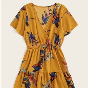 NWT: surplice front floral print dress mustard